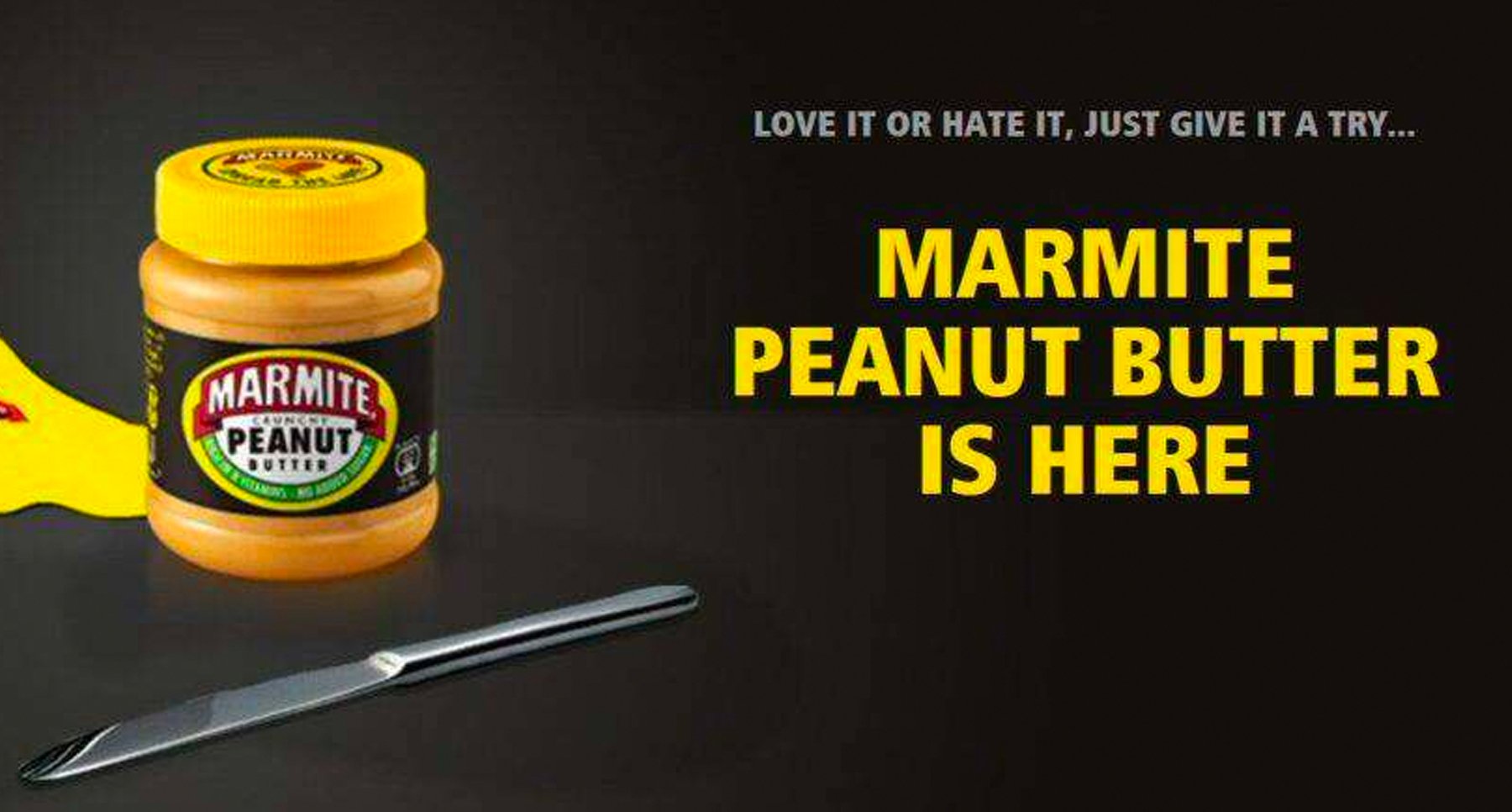 Brand Marmite's new product development advertising jar  peanut butter
